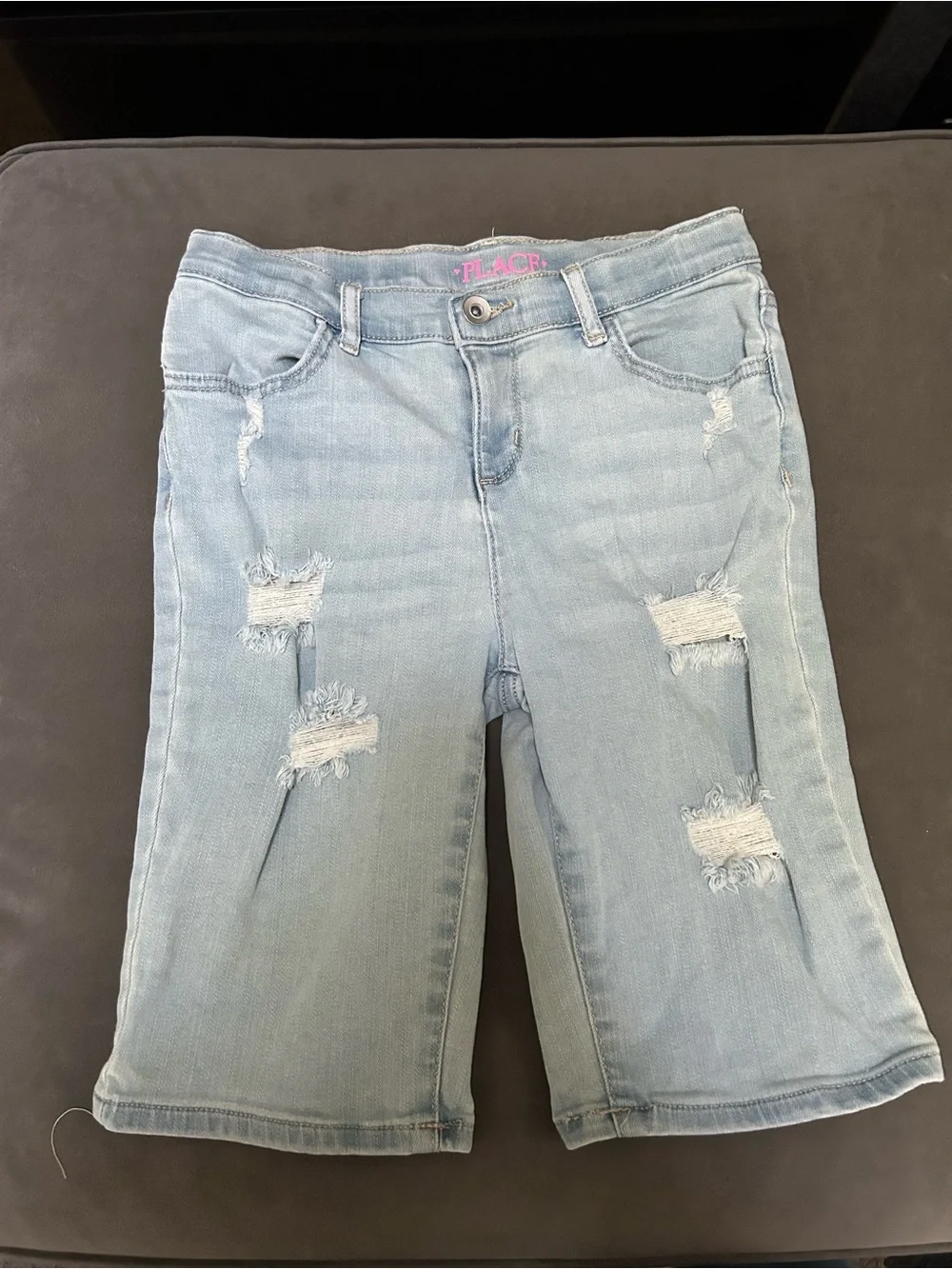 The Children's Place Light Blue Distressed Rolled-Cuff Denim Shorts